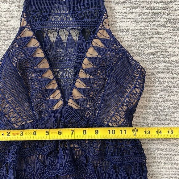 New SELF-PORTRAIT Teardrop Guipere Paneled Maxi Dress Navy Size 0 - Picture 11 of 16